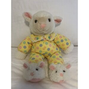 Vintage Plush Creations Lamb Sheep With Slippers Plush Stuffed Animal Polka Dots